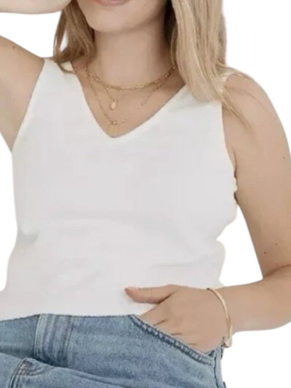 MADEWELL Women's White Jacquard Peekaboo-Back Crop Tank